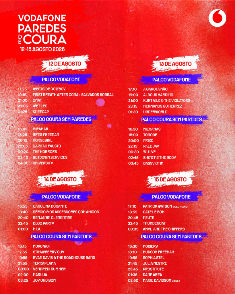 Vodafone Paredes de Coura, Vodafone Paredes de Coura 2026, Deus Me Livro, Horários,